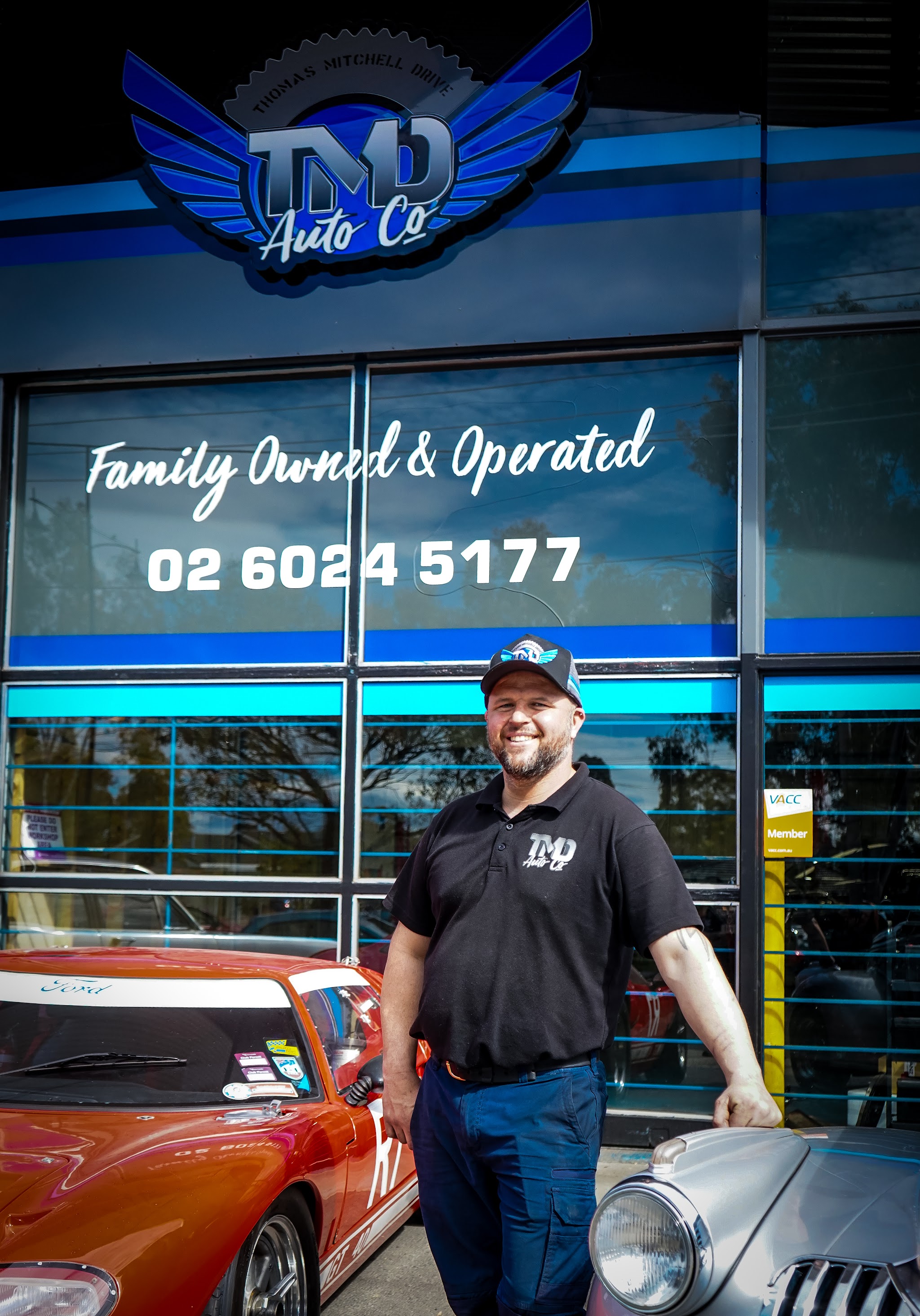 Corey Edwards outside the TMD Auto Co. workshop in Wodonga